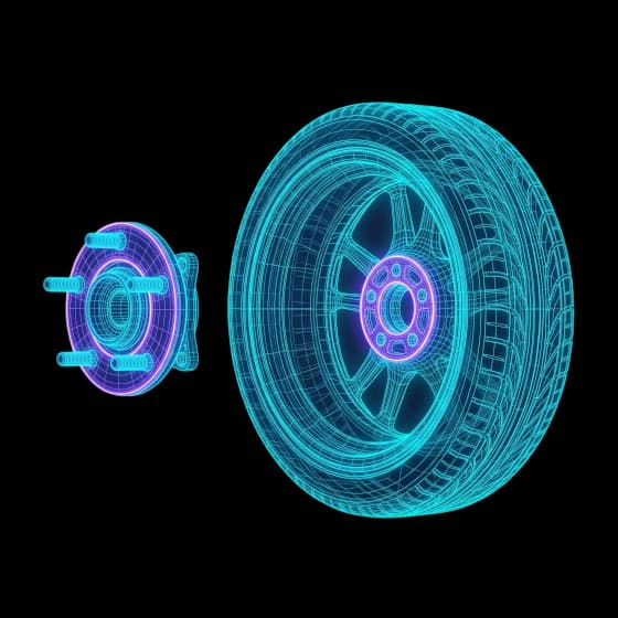 Wireframe einer Radnabe, die vor der Montage von Rost und Ablagerungen gereinigt wird