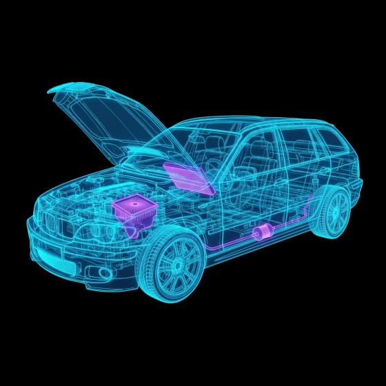 Fahrzeug-Wireframe mit hervorgehobenem Luft- und Innenraumfilter