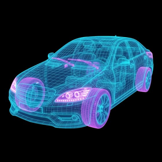 Fahrzeug-Wireframe (Frontansicht) mit Beleuchtung und Scheibenwischern