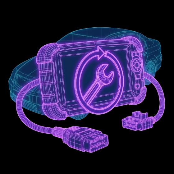 Fahrzeug-Wireframe mit Diagnosegerät und Serviceanzeige