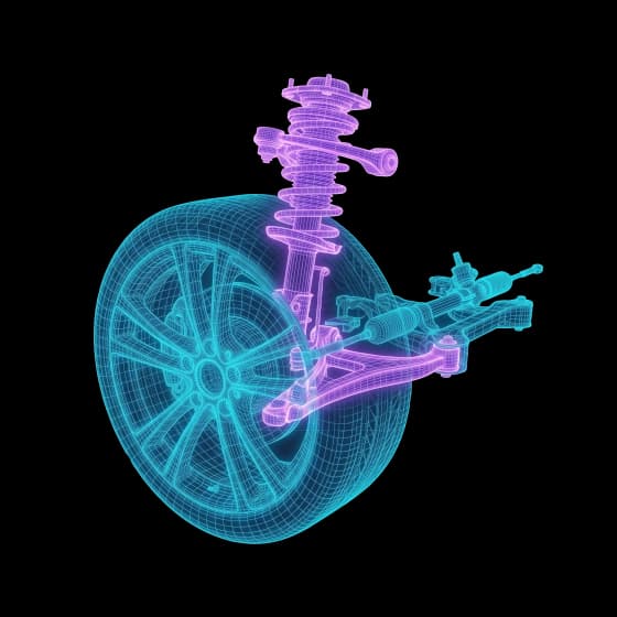 Wireframe eines Federbeins mit Stoßdämpfer, Feder und Querlenker