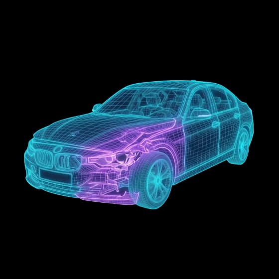 Fahrzeug-Wireframe mit beschädigter Front nach einem Unfall