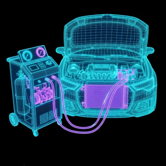 Fahrzeug-Wireframe mit angeschlossenem Klimaservice-Gerät