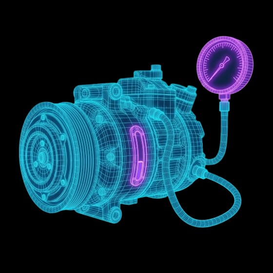 Wireframe eines Klimakompressors mit Manometer