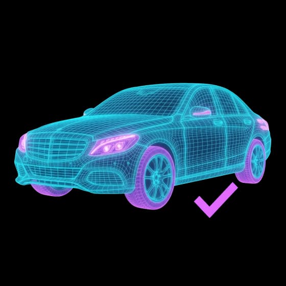 Fahrzeug-Wireframe mit Prüf-Haken (UVV-Prüfung)